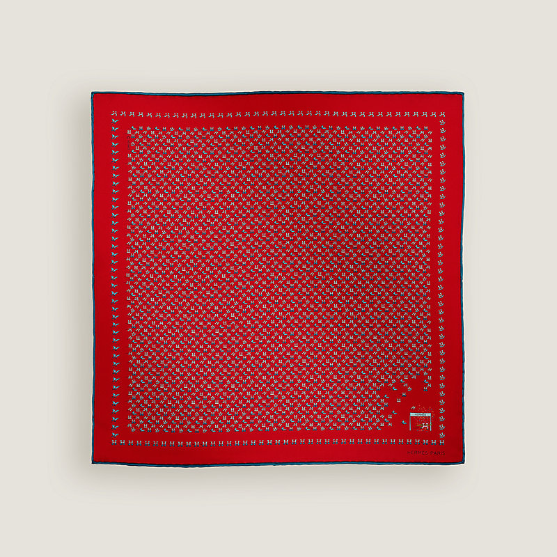 ポケットチーフ 45 cm 《H・アン・ムーブメント》 - ブルー | Hermès